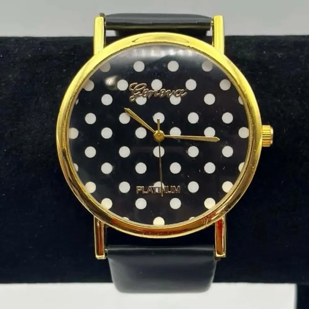 Gold & Black Pokeadot Geneva Men’s Watch